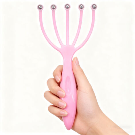 [Massageur pour le Cuir Chevelu] Massager avec Boules en Acier Inoxydable pour Détente et Décompression - Rose (1/5)