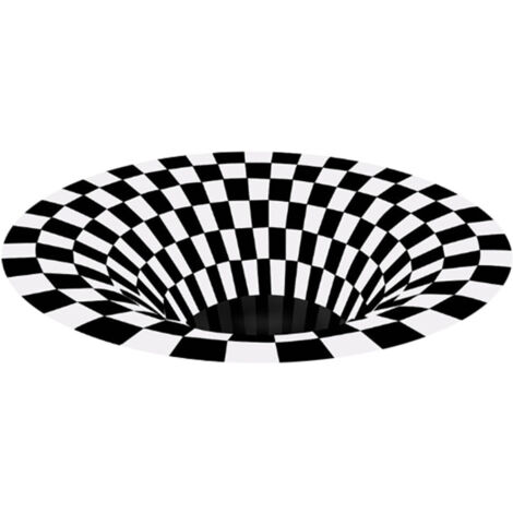 Tapis rond 3D noir et blanc motif vortex géométrique - Polyester anti-dérapant - 60 à 160cm - Tapis de salon chambre bureau salle à manger (1/5)