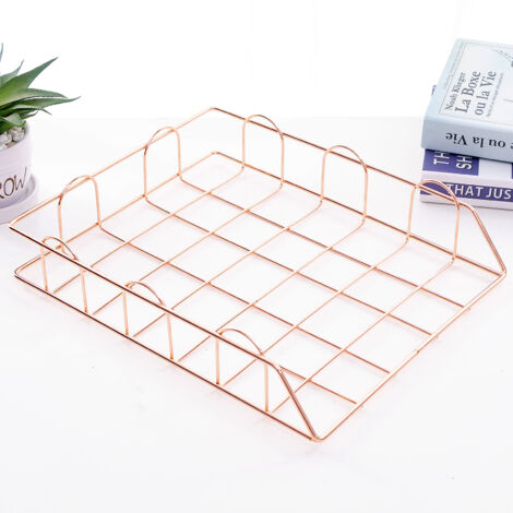 Porte-lettres Métallique sur Pied Électroplaqué Modèle Stackable à Capacité Haute Boîte pour Documents, Livres, Magazines A4 En Métal Doré ou Rose-Gold (1/5)