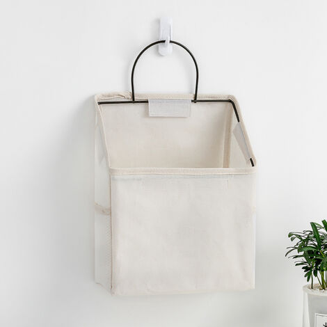 Organisateur mural [Sac de rangement suspendu] + Matière : Lin coton premium + Dimensions : 38×22×9.5 cm + Couleurs : Gris, Plaid assorti, Assorti, Vert, Blanc, Bleu, Plaid noir + Kit : 1 sac et 1 cro (1/5)