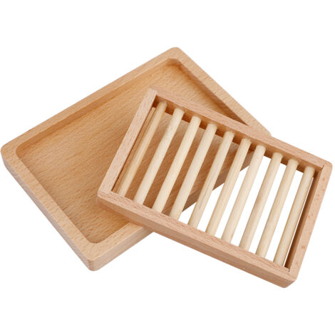 Porte-savon Bois pour Salle de Bain [Rangement Drainage] - Support Savon Bois 14x10x2.5cm (1/5)