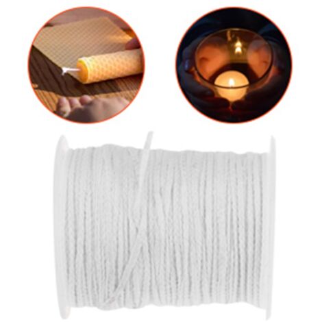 Bobine de cordon de coton de 61 m pour lampes à huile DIY [Mèche de bougie] - Coton tressé sans fumée - 1 bobine - Blanc (1/5)