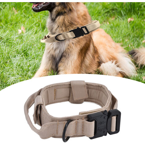 Collier de traction pour chiens militaire avec manette de contrôle et velcro - Collier K9 ajustable nylon 1000D et fer pour grand chiens - Khaki XL (1/5)