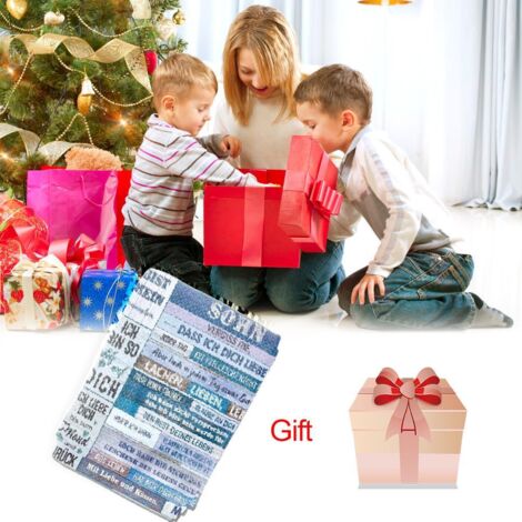Plaid Flannel Lettres German Couverture Cadeau pour Son 130x150cm/150x200cm, Souple Machine Washable Design Lettres Paisible Polyester Coton 1 Pièce (1/5)