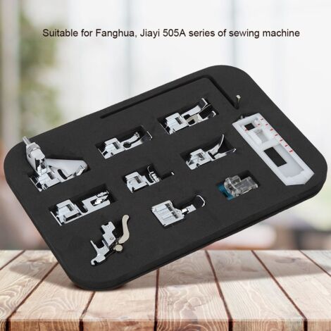 Set de 11 pieds presseurs multifonctions pour machine à coudre Fanghua/Jiayi 505A  Alloy+PVC  Accessoires indispensables (1/5)