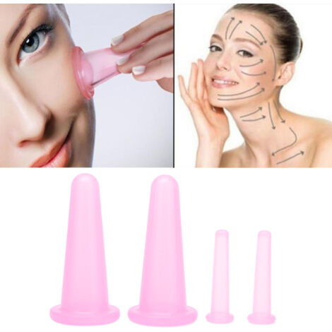 [Set de Ventouses de Massage] [Silicone Flexible] Kit de 4 Ventouses de Thérapie Faciale Compactes et Faciles à Nettoyer Rose