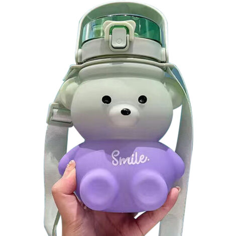 Gourde à Straw Bear [Gourde Gourde avec Straw et Sangle] Gourde Cute Bear grande capacité 1100ml/1400ml PP food grade Bleu/Green/ (1/5)