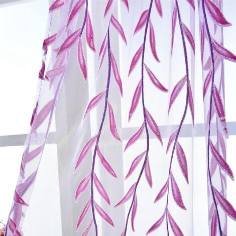 Voile Fin Vintage au Wicker Print avec Broderie - Panneaux de Fenêtre Sheer pour Salon / Chambre - 100x200 cm / Violet - 1 pièce (1/5)