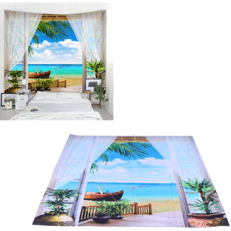 Tapisserie à motifs paysage polyester 150x150cm - Décor mural tissé pour salon, chambre ou balcon (1/5)