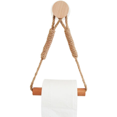 Porte-serviettes Bois et Corde Linen - Support WC/Bain Blanc 30x16cm (Double Fixation Adhesive/Vis)