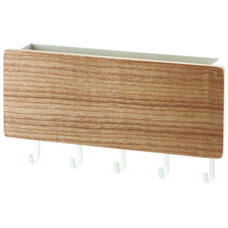 Porte-clés mural Rustique avec rangement pour clés et courrier (ABS/Bois/Métal, 18×9.6×2.6cm, Khaki/Café) – Support mural décoratif pour porte (1/5)