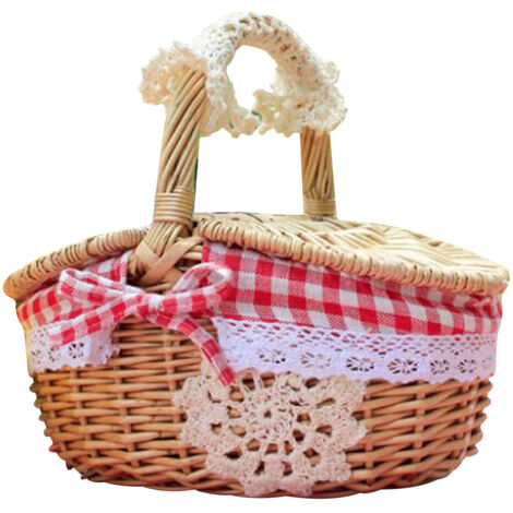 Panier en Osier et Vannerie Manuelle: Design Avec Couverture et Garniture en Vannerie Écologique, 25x18x28cm, Solide et Écologique, Étui 1 Pièce (Vert, Bleu, Rouge) (1/5)