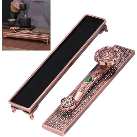 Porte‑encens Métallique Ruyi Antique, Électroplacé Bronze Violet, 22.8x4.5x3cm, Avec Base et Tapis (1/5)