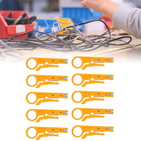 Dénudeur de Câble Électrique [10Pcs] Mini Pince à Crimper Stripping pour CAT‑5/6 - ABS+Stainless Steel Jaune 9cm - Outil Électricien (1/5)