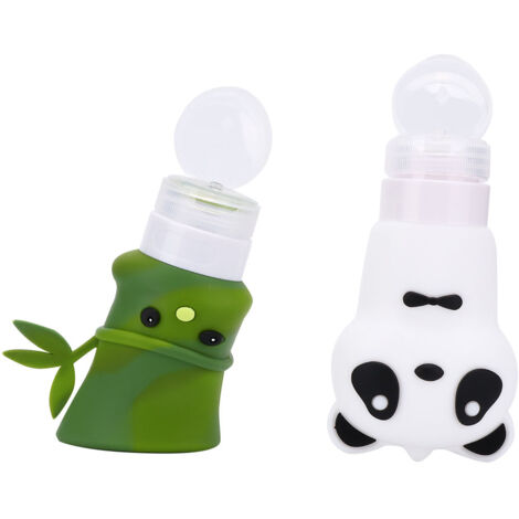 [Lotion Cosmetic Containers] Kit 2Pcs Panda Bamboo Silicone Squeeze Bottle Shampoo Travel (1/5)