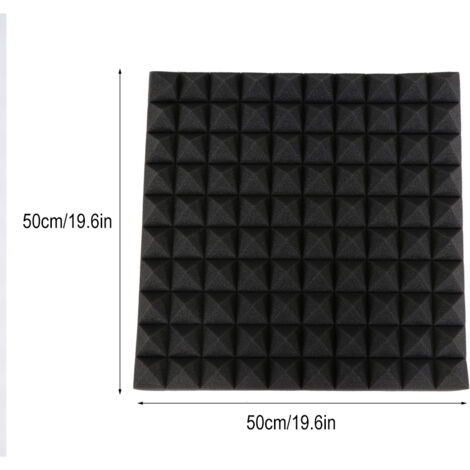 Mousse Acoustique Pyramide 50x50x5cm, 6 Panneaux Absorption Sonore Noir Polyuréthane Insonorisant Studio