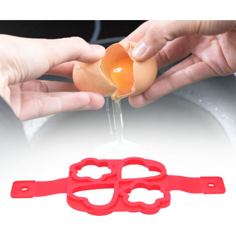 [Matériel de cuisine] Moule réutilisable silicone rouge pour œufs et pancakes Type 3 - 34x16cm - 4 moules (1/5)