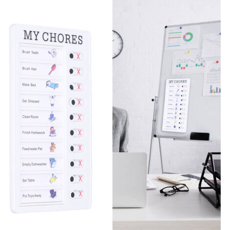 [Tabloir de tâches portatif en PVC avec feuilles détachables] [Système de planification pour enfants] [Planificateur de tâches quotidiennes avec boutons coulissants] (1/5)
