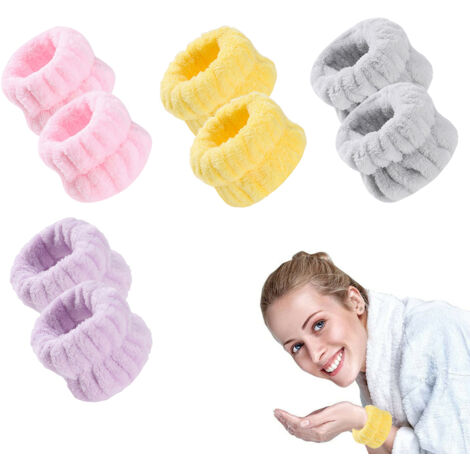 Bracelet de Spa [4 Paires] Bandeau de Lavage Microfibre Absorbant pour le Soin du Visage Yoga Sport Lavable Multicolore (1/5)