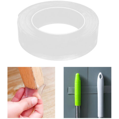 Ruban Double Face Reutilisable et Washable pour Intérieur et Extérieur avec Fixation Sévère et Facile à Enlever (3m, Transparent) (1/5)
