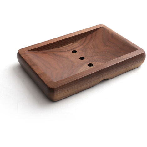 Cendrier À Main WNT-SD1179212 En Bois De Noyer Étanche Avec Design Dégagé Évacuation De L'eau Pour Barre De Savon Et Accessoires De Bain, Beige Naturel 11,7x9,2x2,2cm (1/5)