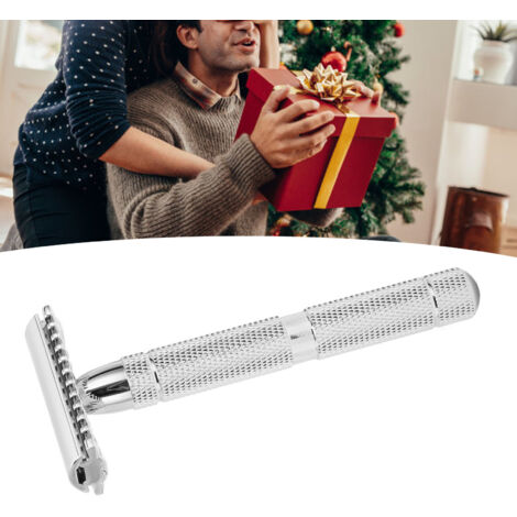 Rasoir Vintage Classic avec Manche Ergonomique Anti-Rouille - Shaver Manuel Sécurité pour Hommes Voyage Gifts - Aluminium Zinc Alloy Argent 10cm - 1 Rasoir Classic (1/5)
