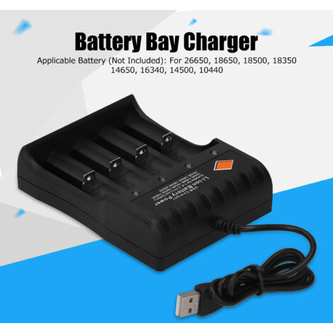 Chargeur de Batterie Li-ion 4 Baies DC4.2V Noir ABS pour 26650 18650 avec Cable USB et Protection (1/5)