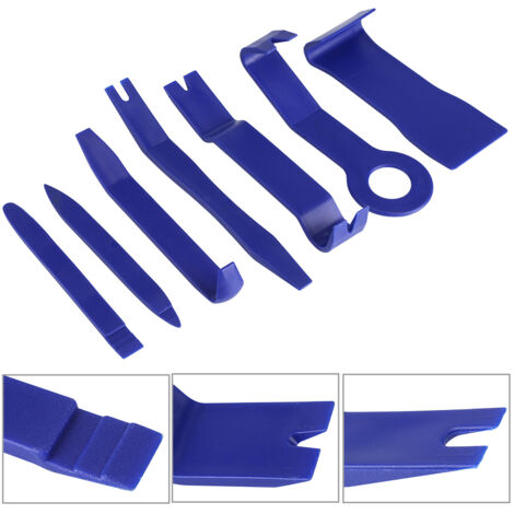 Jeu de 7 outils de démontage en plastique bleu pour tableau de bord, portes, panneaux et clips automobile (1/5)