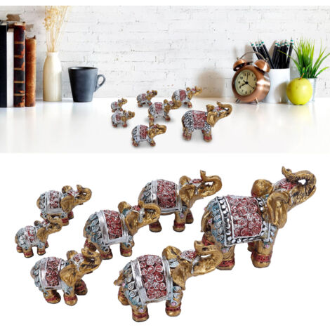 Statue Décor Résine Éléphant Feng Shui 7 Pièces Ornement Table Maison Cadeau Artisanat Décoratif Vivid Coloré Élégant (1/5)