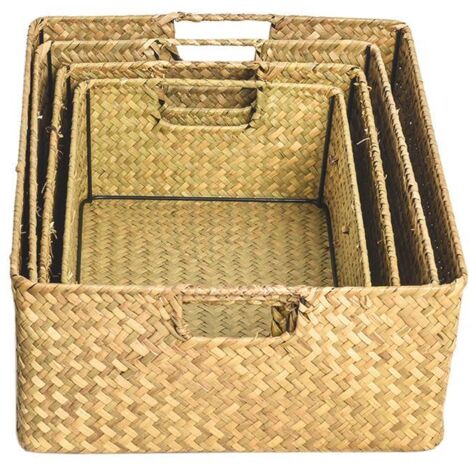Panier de Stockage Manucelé en Algues avec Poignée Événements Multifonctionnels (Pour Bureau de Study, Kitchen, Wardrobe) Taille Modèle Flexibles (30-39cm) Matériel Naturel pour Organisation de Hom (1/5)