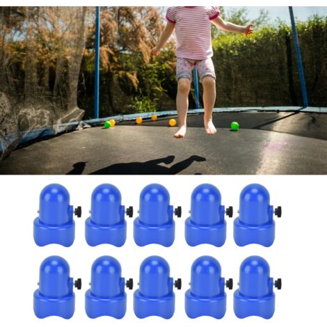 Kit de pièces de trampoline : 8 caps de poteau bleus + 8 vis à oreilles + 2 outils de traction T-hook noir pour enclos de sécurité (plastique/métal, durable) (1/5)