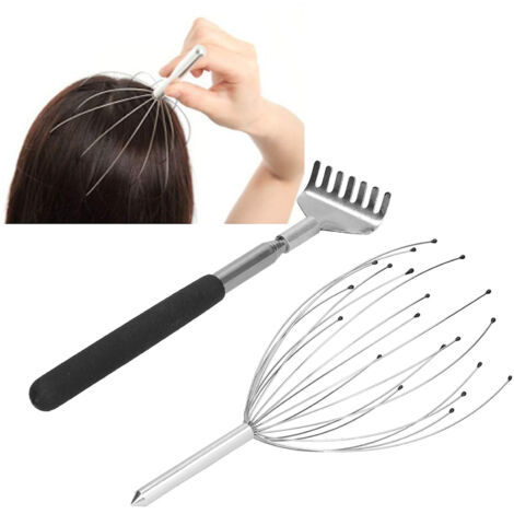 [Scalp Massager] Masseur de tête à main avec grattoir dorsal extensible en acier inoxydable, set de 2 outils en acier inoxydable pour massage et démangeaison (1/5)