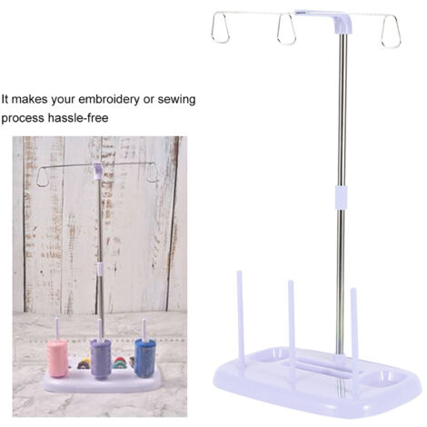 Porte-fil pour machines à coudre avec 3 supports bobines, couleur violet, matériau PE durable, organisation optimisée du poste de travail