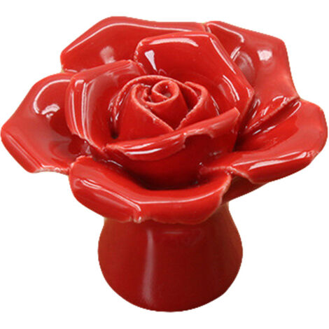 Poignée de Porte/Dressoire avec Rosier en Céramique Alliage Zinc (Rouge, Longeur Vis 25mm) (1/2)