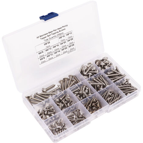 Vis de Tôle à Pointe Fraisée Autotaraudeuse M3 M4 M5 240Pcs en Acier Inoxydable 304 pour Bois et Métal avec Boîte de Rangement (1/5)
