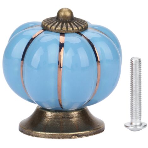 Poignée de cuisine et salle de bains en céramique européenne - Bouton en forme de citrouille bleu (35mm) avec vis de fixation en zinc pour armoire et meuble (1/5)