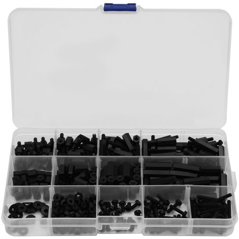 Jeu de colonnes hexagonales, écrous et vis M3 en nylon noir - 320 pièces - Kit spacers isolants et anti-corrosion (1/5)
