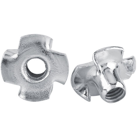 Écrou T en acier carbone zingué, modèle M8 (30 pièces), fixation captive à 4 griffes pour bois et aggloméré (1/5)