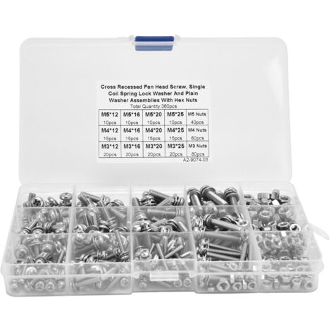 Cross Pan Head Screw Kit  Mano  304 Stainless Steel  360 Pièces  M3 M4 M5