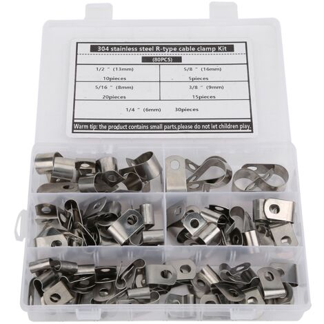 Serre-câbles R fixe Kit 80 pièces Fixation type R Inox 304 6-16mm (1/5)