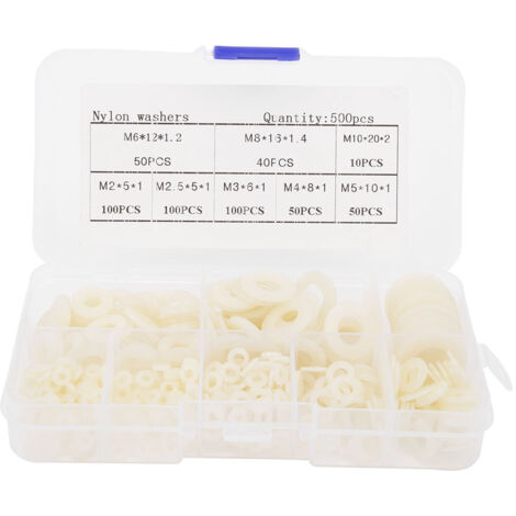 Kit de 500 Joints Nylon Multispécification M2-M10 pour Fixations Hardware avec Boîte de Stockage (1/5)