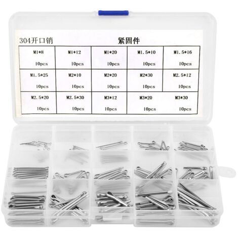 Kit de goupilles fendues en stainless steel 304 - Lot de 150 pièces 15 types M1 M3 - Matériel résistant à la corrosion (1/5)