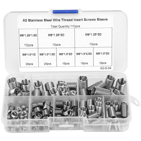 Screw Insert Coiled Wire Thread Insert Stainless Steel Set M6-M8 110pcs 304 Stainless Steel Wire Thread Insert M61.01D M61.01.5D M61.02D M61.02.5D M61.03D M81.251.5D M81.252D M81.253D (1/5)