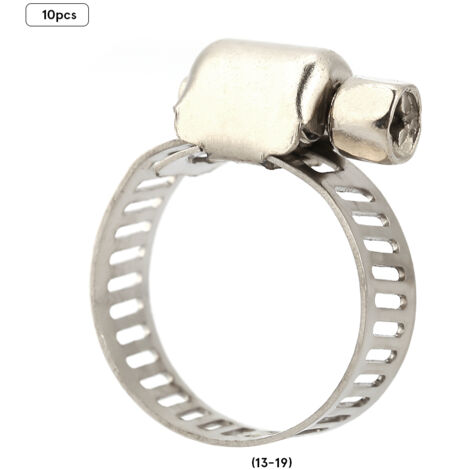 Collier de serrage à vis et bande en acier inoxydable pour tuyaux et conduits (13-19mm, 10 pièces, acier inoxydable) (1/5)