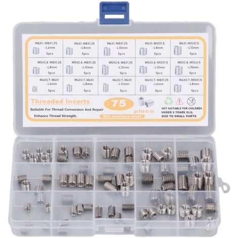 Assortment de 75 Insert Filetés Inox 303 pour Réparation de Fils M4 à M10 (1/5)