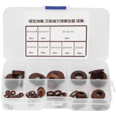 Resortoir à disques Belleville en acier - 8 tailles (6cm à 20cm) - 20 pièces par taille - Kit complet pour charges élevées (1/5)