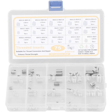 Insertion filetée Kit de 75 pièces en stainless steel argenté résistant à l'usure M3 M4 M5 pour protection de filetage (1/5)