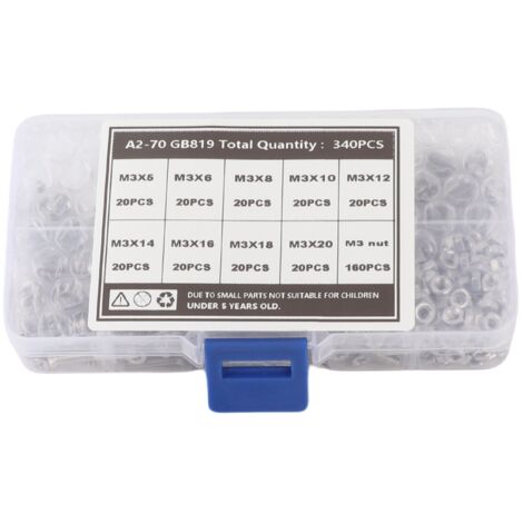 Kit de Vis à tête Fraisée Cruciforme M3 Inoxydable 304 - 340 Pièces avec Boîtier de Rangement (1/5)
