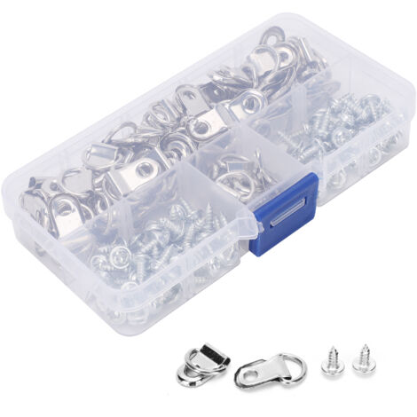 Kit de fixation pour cadres photo - Lot de 80 pièces avec anneaux D et crochets simples en fer (1/5)