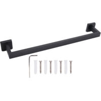 Support Murale Salle de Bain en Acier Inoxydable Noir avec Design Moderne, Installation Facile et Kit Complet (Porte-serviette, 4 Vis, 4 Chevilles, Clé)